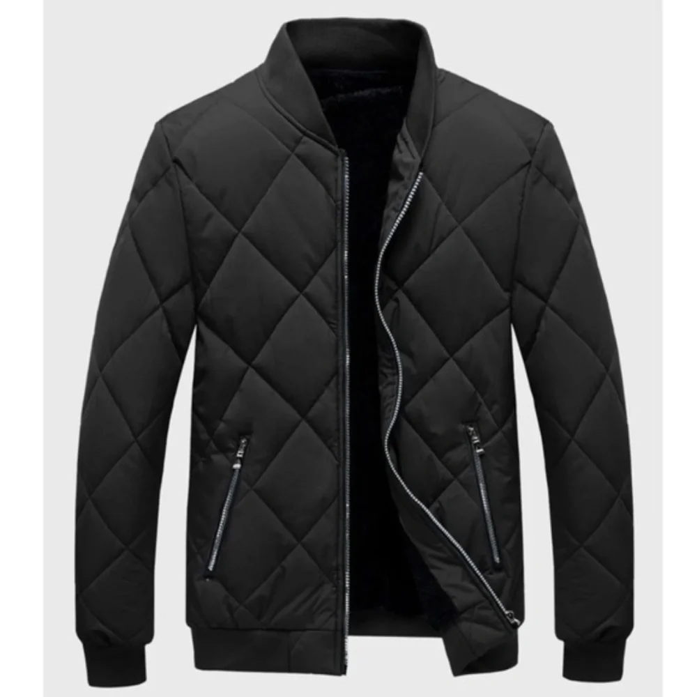 Men Black zipper pocket bomber jacket coat quilted - Picture 1 of 6